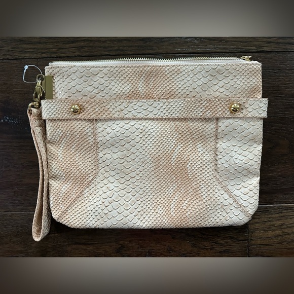 The Limited Handbags - The LIMITED Snakeskin Like Cream Textured Clutch
